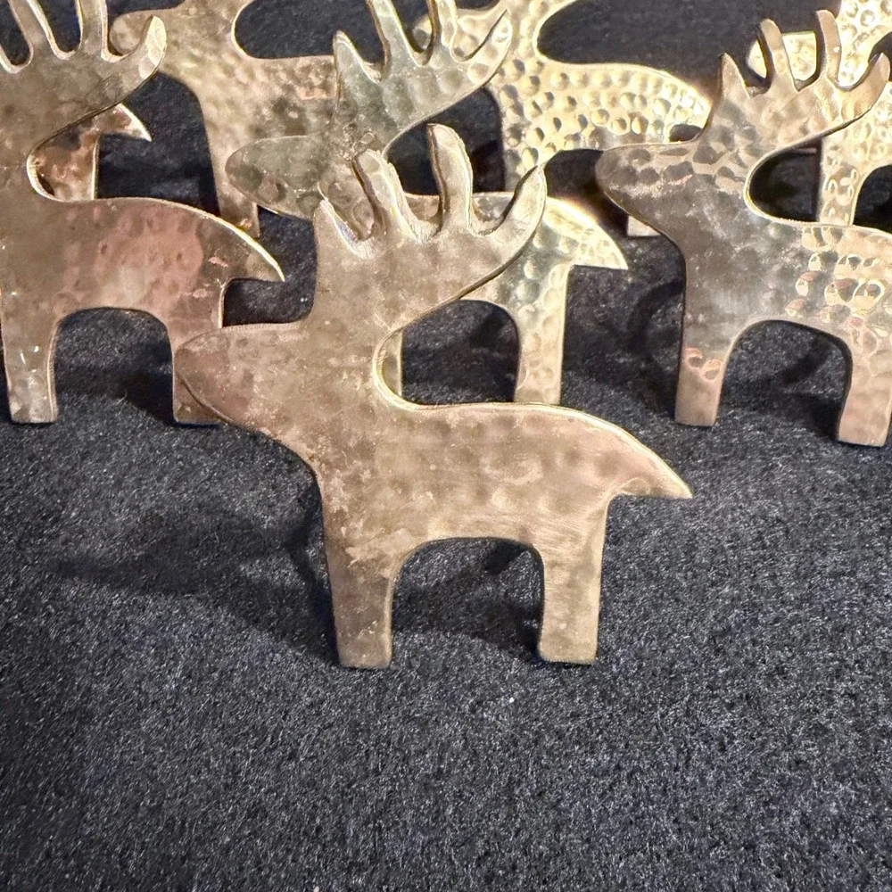 Vintage Hammered Gold Reindeer Napkin Rings‎ Set of 8 Christmas Holiday Decor